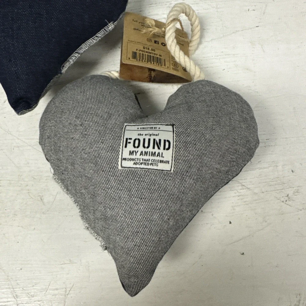 Lot Of 2 The Original FOUND My Animal‎ Denim HEART Rope Dog Toy Sz M
